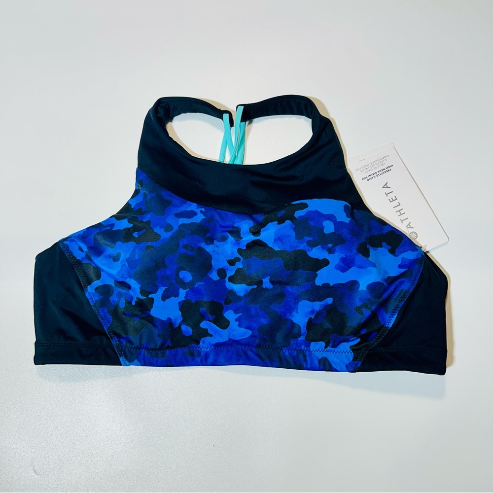 Athleta sports bra Freestyle Camo High Neck sports bra blue New women size L